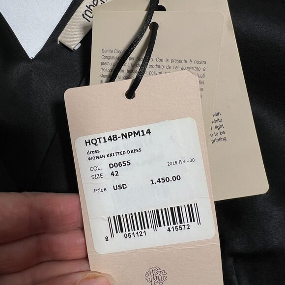 NWT roberto cavalli Dress Leaf Botanical Print Knit V-neck Black Green Pink US 6 - Picture 13 of 16